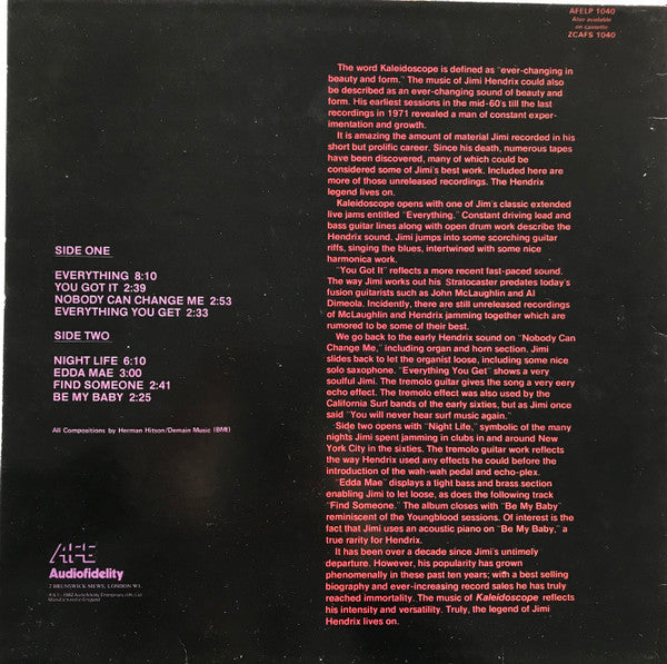 Release: Kaleidoscope-Vinyl-UK-1982-AFELP 1040-11188837
