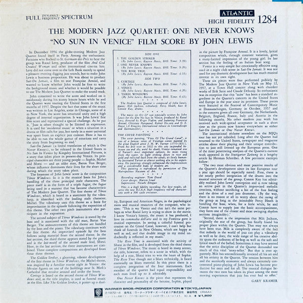 The Modern Jazz Quartet Plays One Never Knows - Original Film Score For “No Sun In Venice”