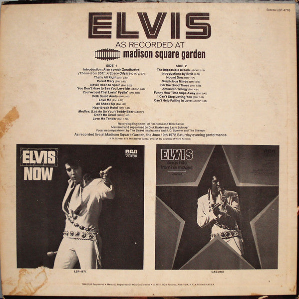 Elvis As Recorded At Madison Square Garden