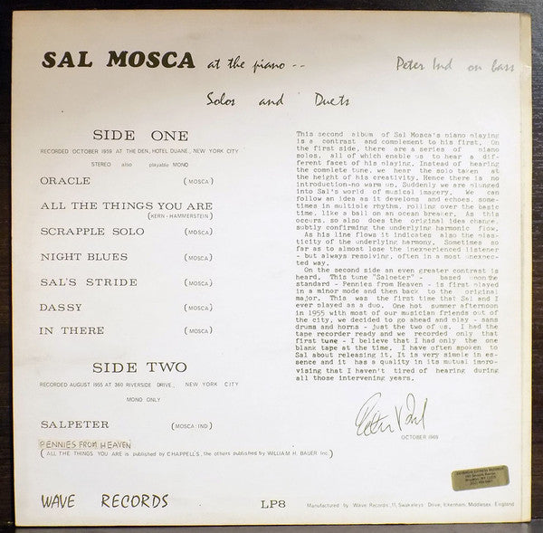 Master Release: Solos And Duets by Sal Mosca