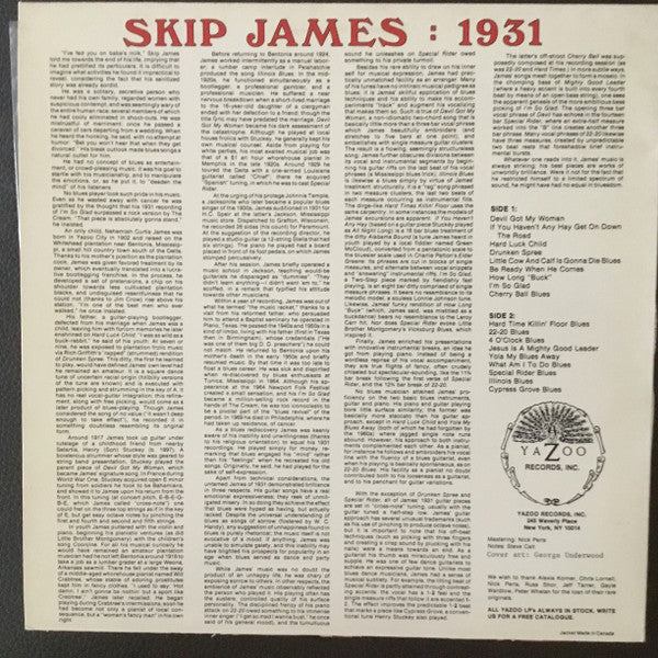 Release: Skip James (1931) Complete Recordings In Chronological Order-Vinyl-US-1986-L 1072-27488583