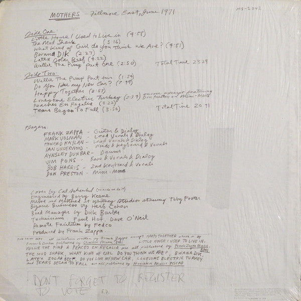 Master Release: Fillmore East - June 1971 by The Mothers