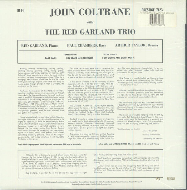 Release: John Coltrane With The Red Garland Trio-Vinyl-US-2013-APRJ 7123, 7123-5168936