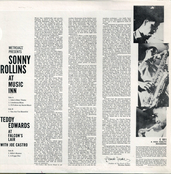 Sonny Rollins At Music Inn / Teddy Edwards At Falcon's Lair