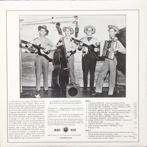 Release: Virginia Traditions - Early Roanoke Country Radio-Vinyl-US-1988-BRI 010-4188940