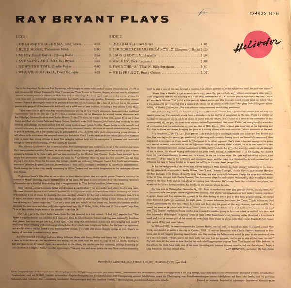 Release: Ray Bryant Plays-Vinyl-Germany-1960-474 006-5006128