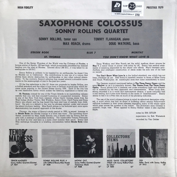 Release: Saxophone Colossus-Vinyl-US-2004-AJAZ 7079, Prestige 7079-3197967