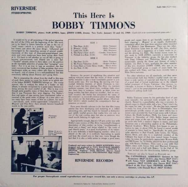 Release: This Here Is Bobby Timmons-Vinyl-US-1984-OJC-104, RLP-1164-4193515