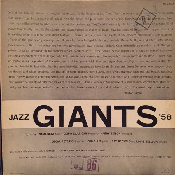 Release: Jazz Giants '58-Vinyl-US-1960-V-8248, MG V-8248-8115181