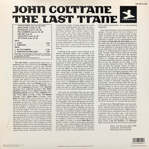 Release: The Last Trane-Vinyl-US-1989-OJC-394, P-7378, PR 7378-1211046