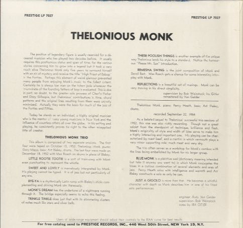 Master Release: Thelonious Monk Trio by Thelonious Monk Trio