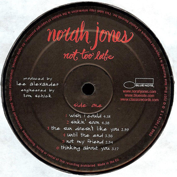 Release: Not Too Late-Vinyl-Europe-2007-09463 74516 1 8-2132630