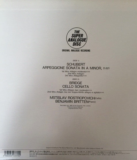 Schubert: Sonata For Arpeggione And Piano / Bridge: Sonata For Cello And Piano