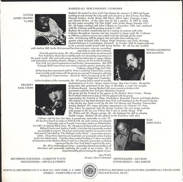 Release: Rashied Ali Quintet-Vinyl-US-1973-SR-102-2367373