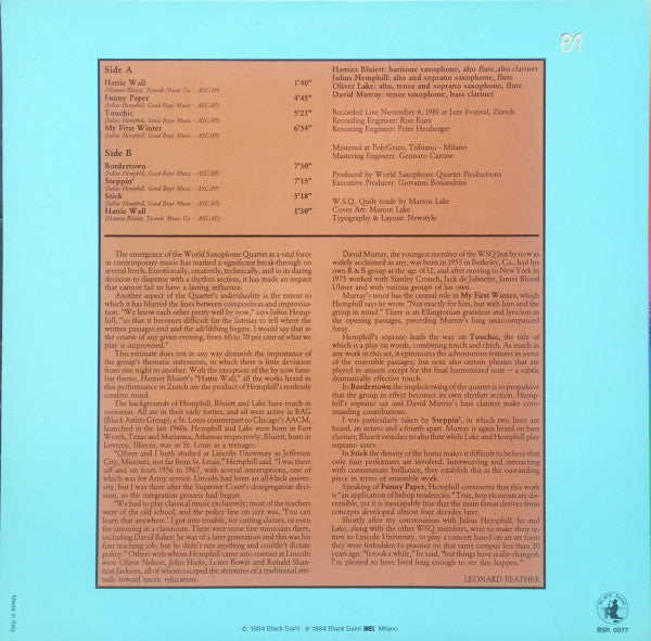 Master Release: Live In Zürich by World Saxophone Quartet