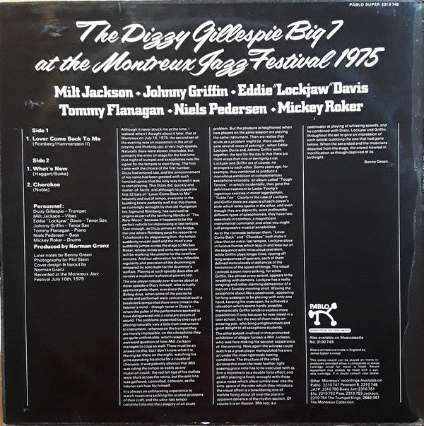 Release: The Dizzy Gillespie Big 7 At The Montreux Jazz Festival 1975-Vinyl-UK-1975-2310 749-7198062