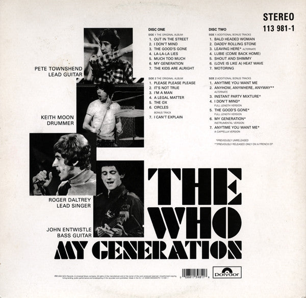 Release: My Generation-Vinyl-Europe-2002-113 981-1, 113 981-1, 113 981-1-1729250