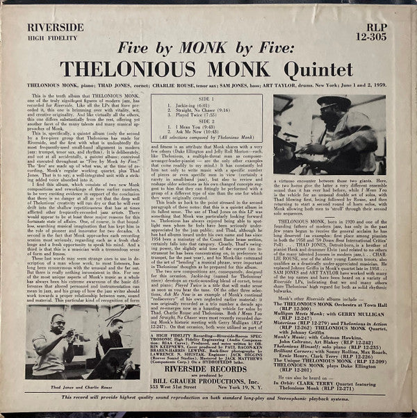 Release: 5 By Monk By 5-Vinyl-US-None-RLP 12-305-2667979