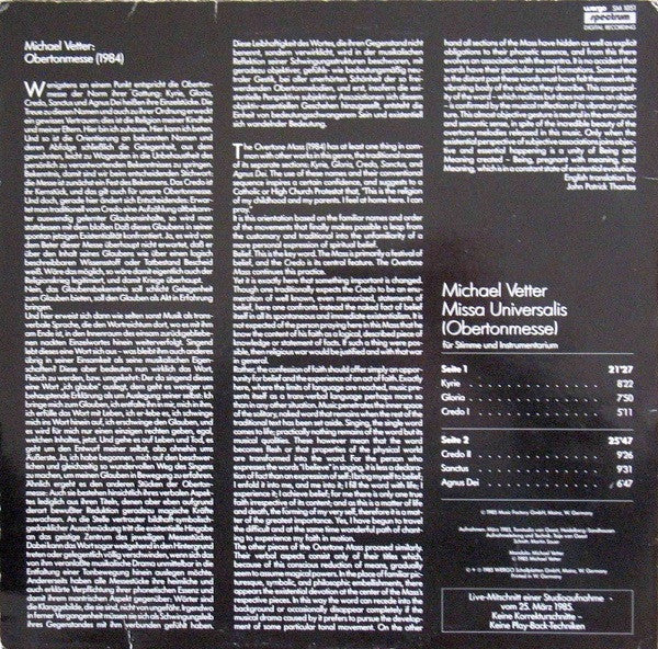 Release: Missa Universalis (Obertonmesse)-Vinyl-Germany-1985-SM 1051, SM 1051-2669445