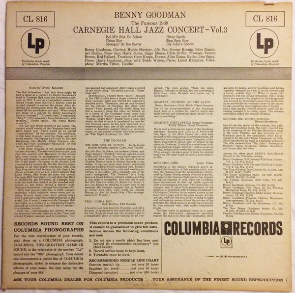 Master Release: The Famous 1938 Carnegie Hall Jazz Concert Vol.3 by Benny Goodman