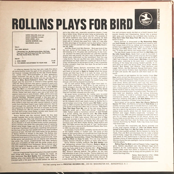 Release: Rollins Plays For Bird-Vinyl-US-1968-PR 7553, PRST 7553-7003145