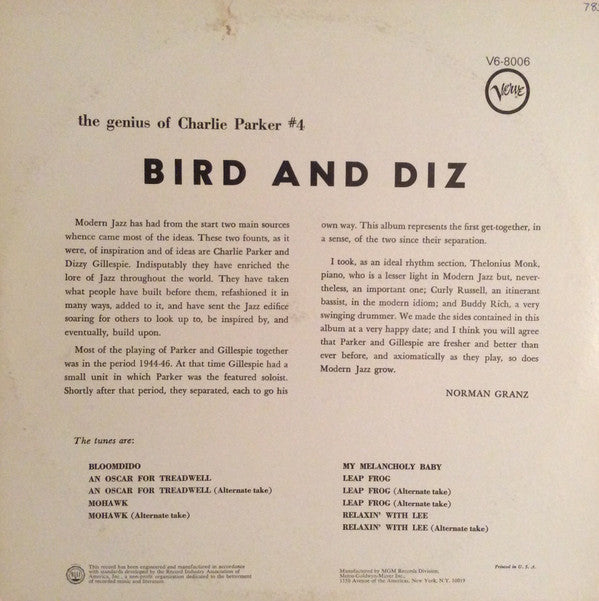 Release: Bird And Diz-Vinyl-US-None-V6-8006, V6/8006-3844279