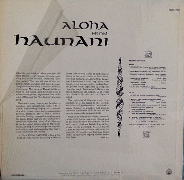 Release: Aloha From Haunani-Vinyl-US-None-MCA-240-8720856