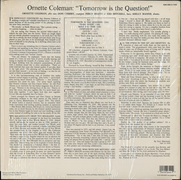 Release: Tomorrow Is The Question!-Vinyl-US-1988-OJC-342, S-7569, C-7569-4151316