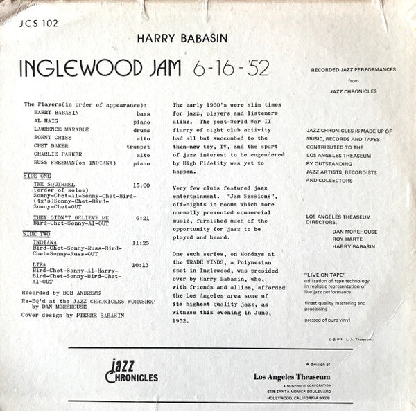 Release: Inglewood Jam 6-16-52-Vinyl-US-1978-JCS 102-9822758