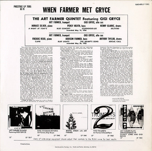 Release: When Farmer Met Gryce-Vinyl-US-1983-OJC-072, P-7085-2047931