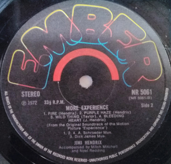 More  "Experience" Jimi Hendrix (Titles From The Original Sound Track Of The Feature Length Motion Picture) (Volume Two)