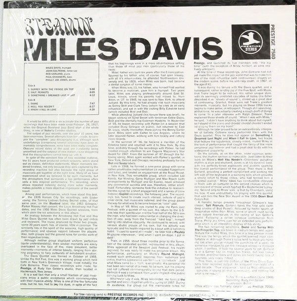 Release: Steamin' With The Miles Davis Quintet-Vinyl-US-1968-PRST 7580-22508531