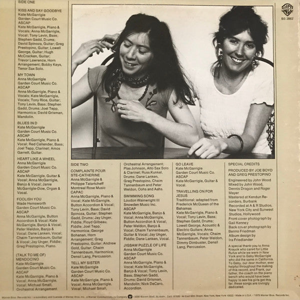 Release: Kate & Anna McGarrigle-Vinyl-US-1975-BS 2862-14083946