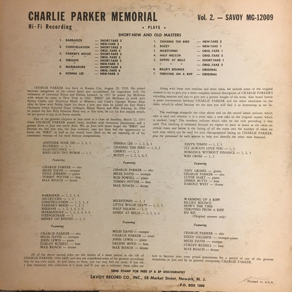 Charlie Parker Memorial Vol. 2
