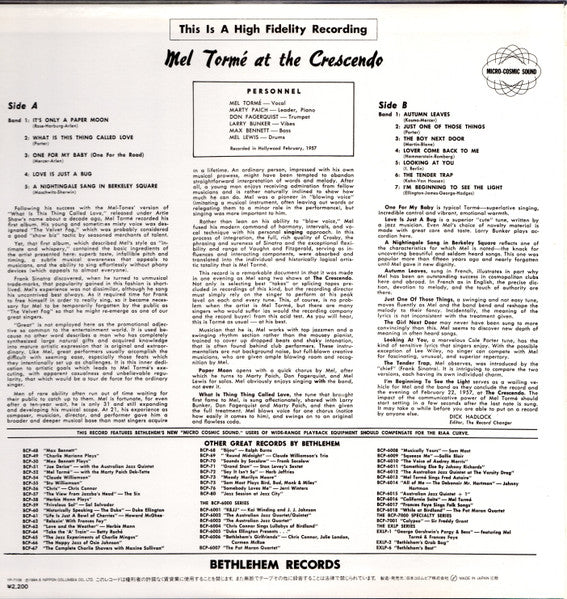 Gene Norman Presents Mel Tormé At The Crescendo