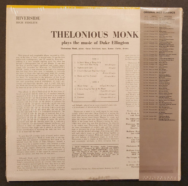 Release: Thelonious Monk Plays The Music Of Duke Ellington-Vinyl-US-1982-OJC-024-28180819