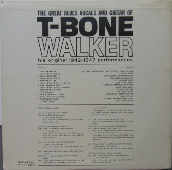 The Great Blues Vocals And Guitar Of T-Bone Walker (His Original 1942-1947 Performances)