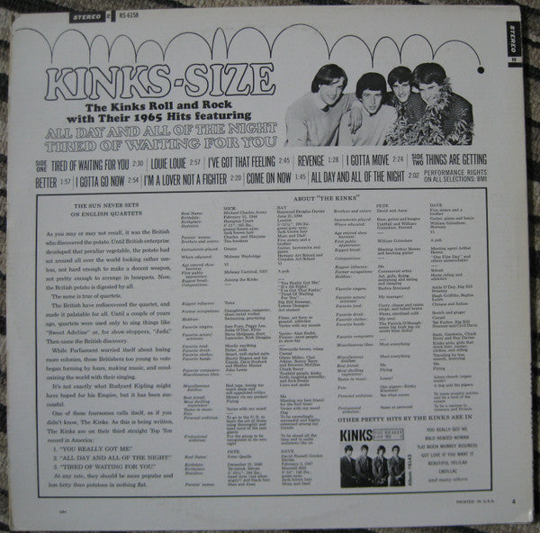 Release: Kinks-Size-Vinyl-US-1972-RS 6158, R-6158-21654910