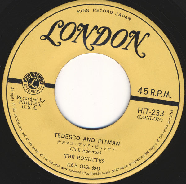Release: Be My Baby / Tedesco And Pitman-Vinyl-Japan-1963-HIT - 233-14886740