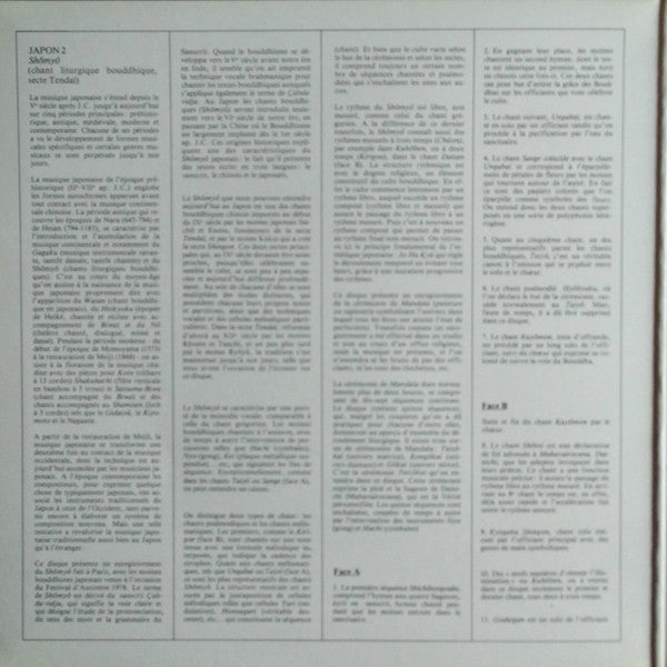 Release: Japon 2: Shômyô - Chant Liturgique Bouddhique - Secte Tendaï-Vinyl-France-1986-558 539, 558.539-12895737