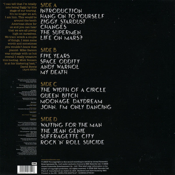 Release: Live Santa Monica '72-Vinyl-Europe-2008-BOWLIVE 201072LP, 5099921279218, 50999 2127921 8-1414815