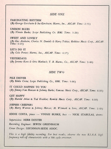 Eddie Costa - Vinnie Burke Trio