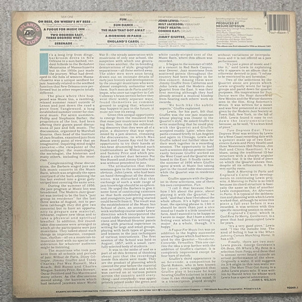 Release: The Modern Jazz Quartet At Music Inn-Vinyl-US-1982-90049-1-2074662