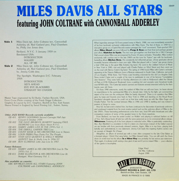 Master Release: Miles Davis All Stars Featuring John Coltrane With Cannonball Adderley by Miles Davis All Stars