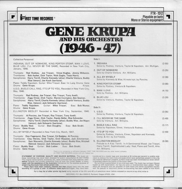 Master Release: (1946-47) - Instrumentals Never Before On Record by Gene Krupa And His Orchestra