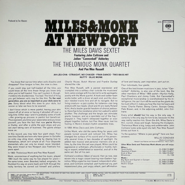 Release: Miles & Monk At Newport-Vinyl-US-None-PC 8978, KCS 8978-4640667