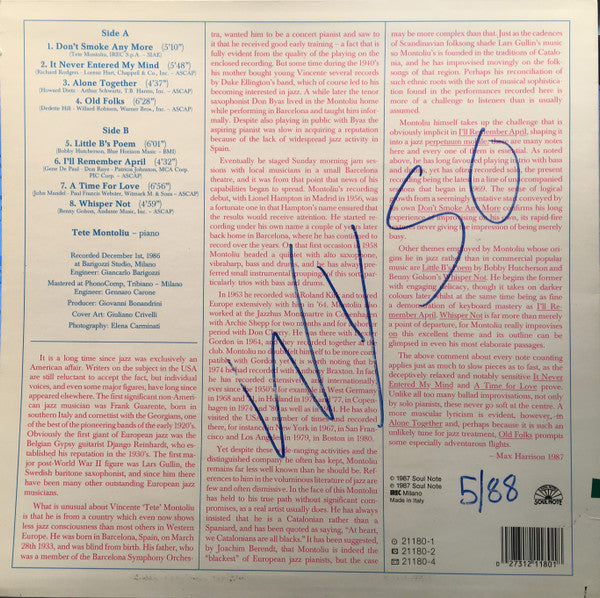 Release: The Music I Like To Play - Vol. 1-Vinyl-Italy-1987-21180-1-5205482