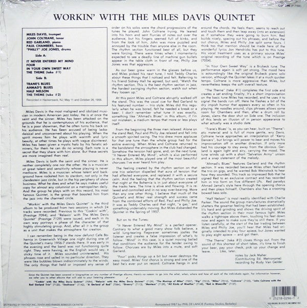 Release: Workin' With The Miles Davis Quintet-Vinyl-US-2009-OJC-296, P-7166-4170660
