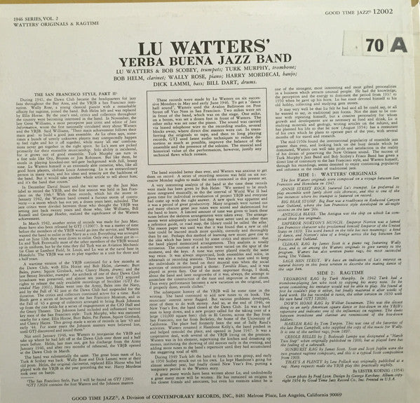 Master Release: The San Francisco Style: Vol 2 Watter's Originals And Ragtime by Lu Watters And The Yerba Buena Jazz Band