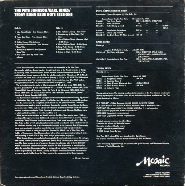 The Pete Johnson / Earl Hines / Teddy Bunn Blue Note Sessions
